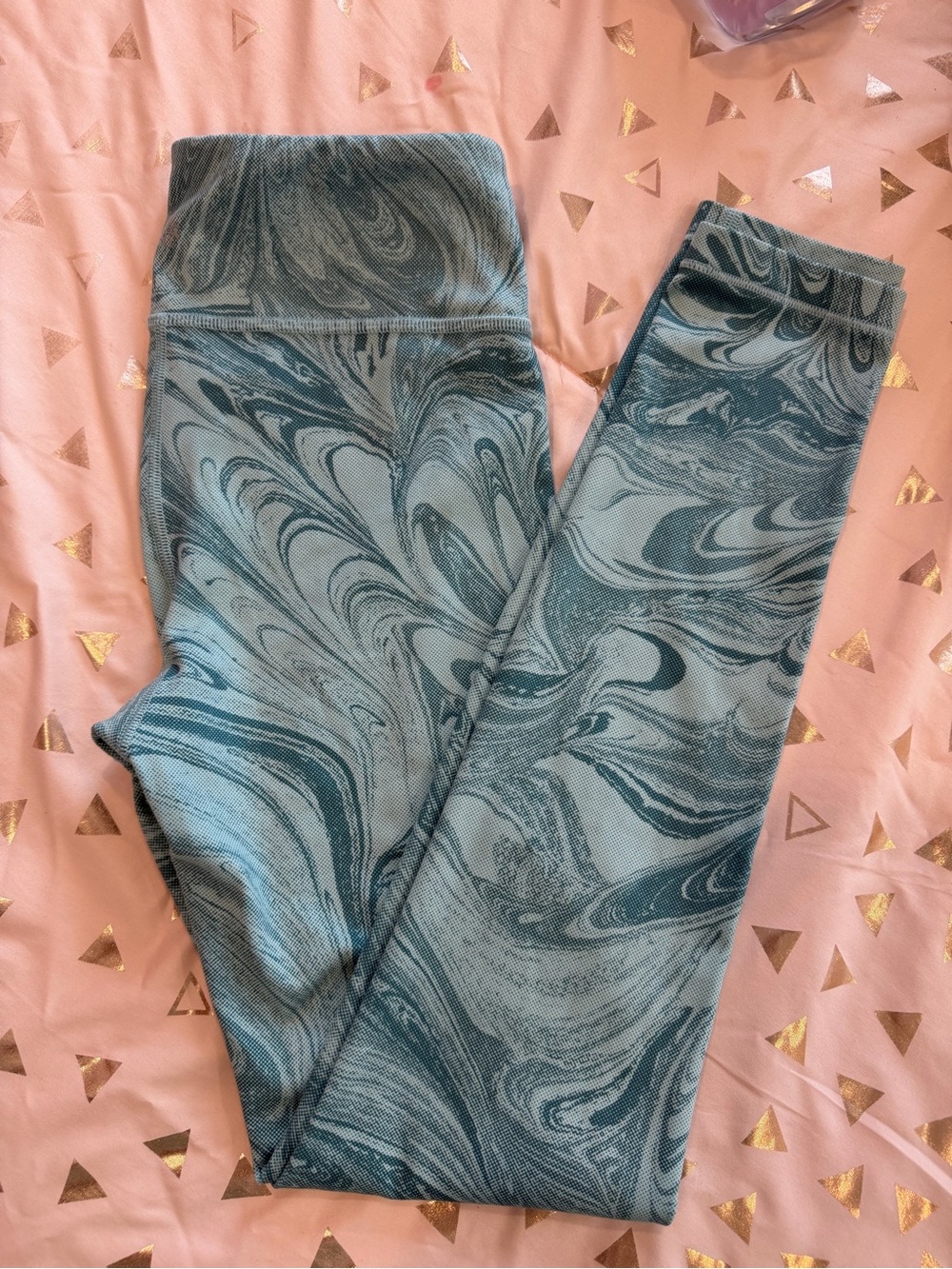 Athleta Kids Teal Marble-Print Leggings
